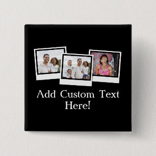 Personalized 3-Photo Snapshot Frames Custom Color Pinback Button