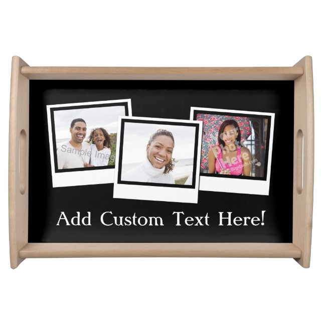 Personalized 3-Photo Snapshot Frames Custom Color Serving Tray (Front)