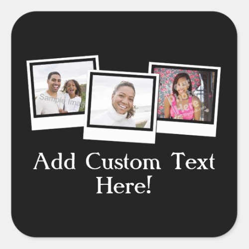 Personalized 3_Photo Snapshot Frames Custom Color Square Sticker