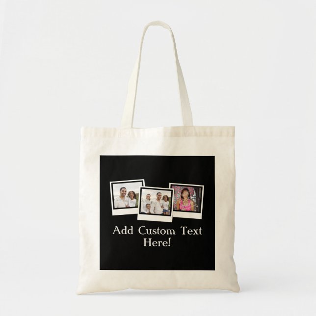 Personalized 3-Photo Snapshot Frames Custom Color Tote Bag (Front)