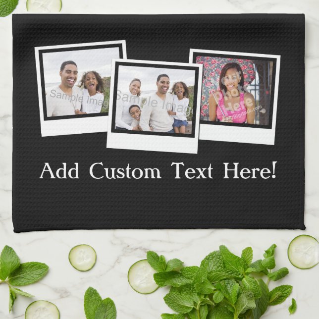 Personalized 3-Photo Snapshot Frames Custom Color Towel (Folded)