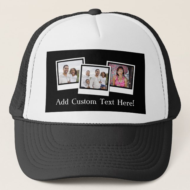 Personalized 3-Photo Snapshot Frames Custom Color Trucker Hat (Front)