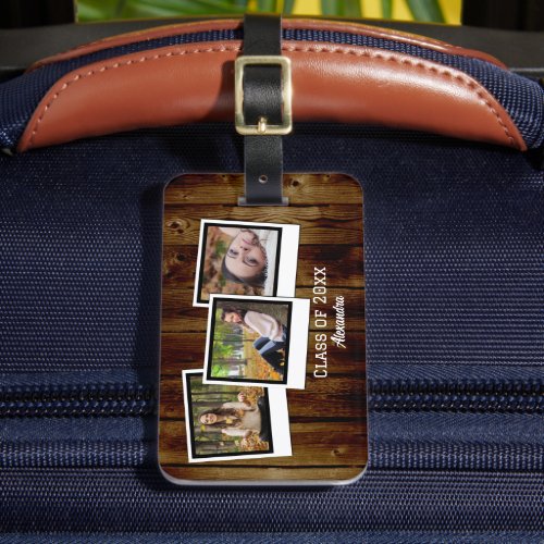 Personalized 3_Photo Snapshot Frames Graduation Luggage Tag