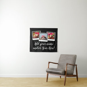 Personalized 3-Photo Snapshot Frames Typography Tapestry