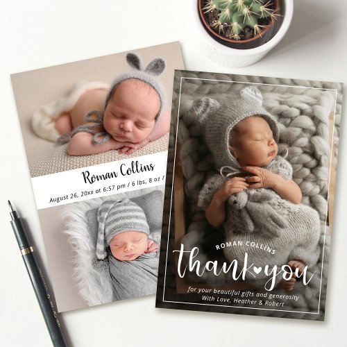 Personalized 3 Photo Thank You Birth Announcement