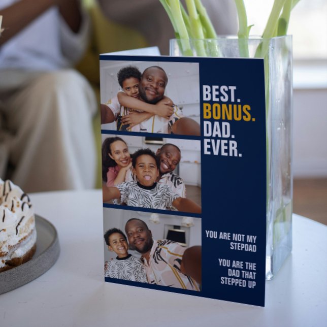 Personalized 3 Photo The Dad That Stepped Up Card (Personalized 3 Photo The Dad That Stepped Up Card from Ricaso.  Stepfather Father Day cards.)