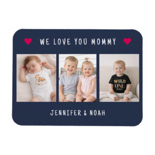 Personalized 3 Photo We Love You Mommy Navy Blue  Magnet