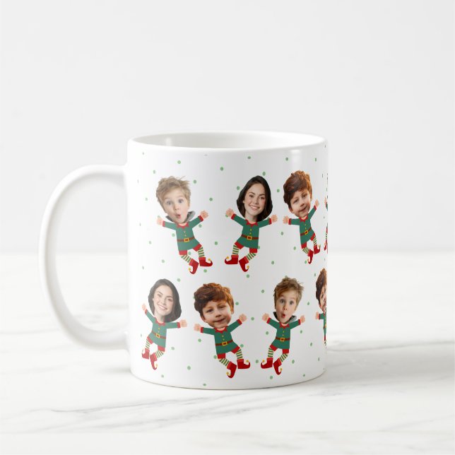 Personalized 3 Photos Face Funny Christmas Elf Kid Coffee Mug (Left)