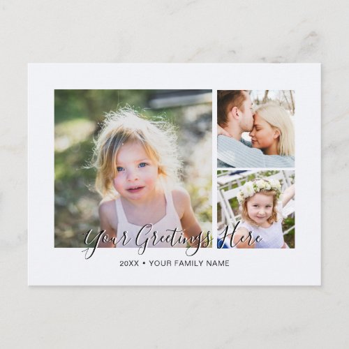 Personalized 3 photos Universal Greetings Postcard