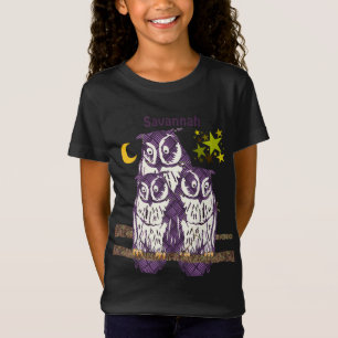 Personalized 3 Purple Owls Moon and Stars T-Shirt