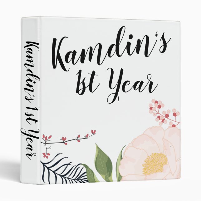 Personalized 3 Ring Scrapbook Baby Pink Cosmos on 3 Ring Binder (Front/Spine)