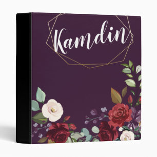 Personalized 3 Ring Scrapbook Plum Purple Roses Go 3 Ring Binder