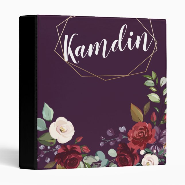 Personalized 3 Ring Scrapbook Plum Purple Roses Go 3 Ring Binder (Front/Spine)
