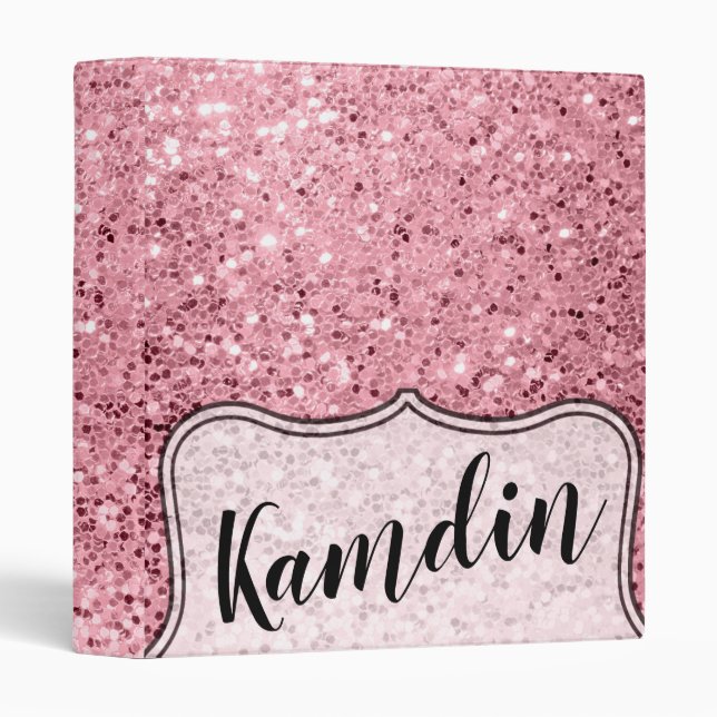 Personalized 3 Ring Scrapbook Rose Gold Glitter Binder (Front/Spine)