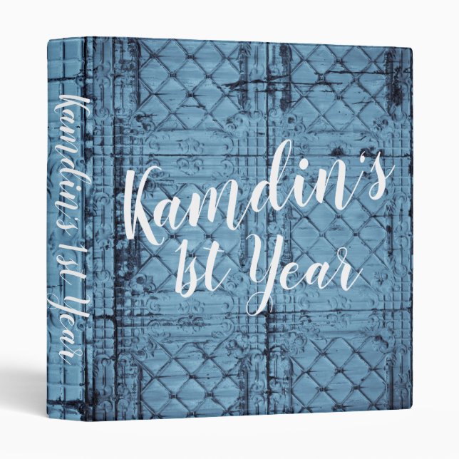 Personalized 3 Ring Scrapbook Rustic Tin Panel Cei Binder (Front/Spine)