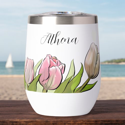 Personalized 3 Tulips Thermal Wine Tumbler
