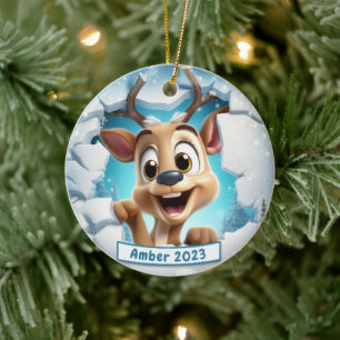 Personalized 3d Breakout Reindeer Christmas Ceramic Ornament