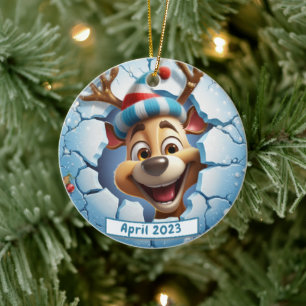 Personalized 3d Breakout Reindeer Christmas Ceramic Ornament