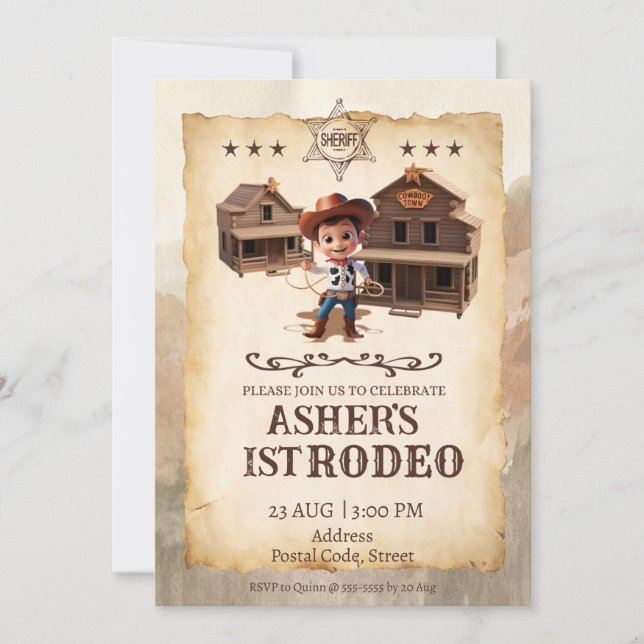 Personalized 3D Cowboy Downloadable Birthday Invitation (Front)