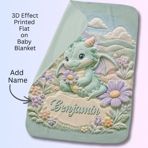 Personalized 3D Effect Sage Green Dragon Baby Blanket