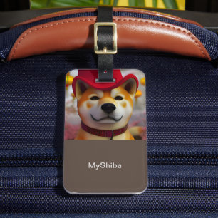 Personalized 3D Happy Shiba Inu wearing red hat Luggage Tag