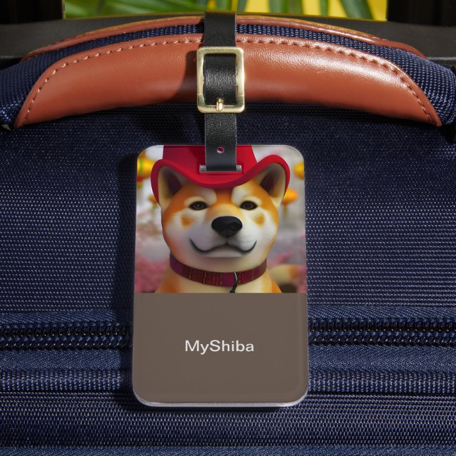 Personalized 3D Happy Shiba Inu wearing red hat  Luggage Tag