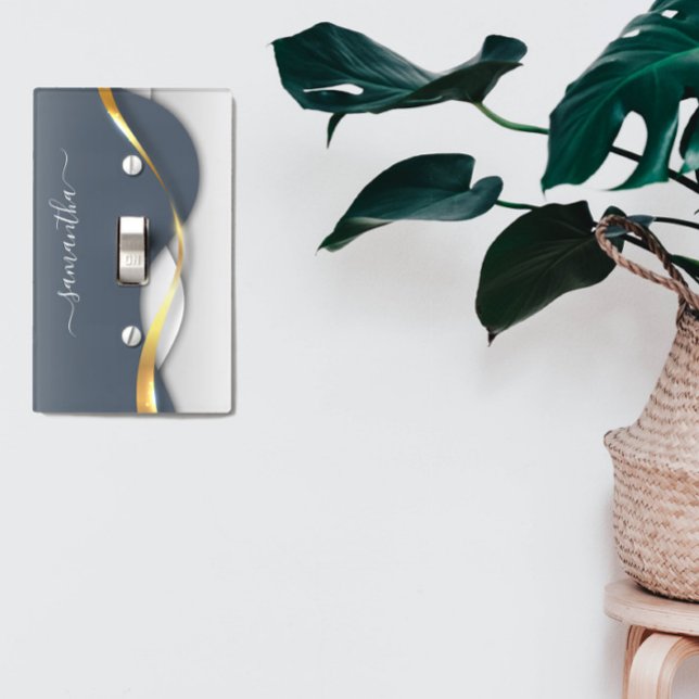 Personalized 3D Metal Look Gold Waves Light Switch Cover (Creator Uploaded)