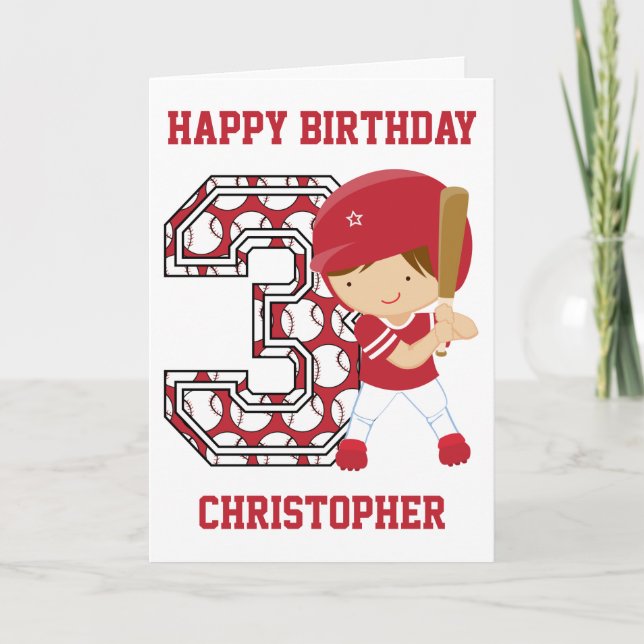 Personalized 3rd Birthday Baseball Batter Red Card (Front)