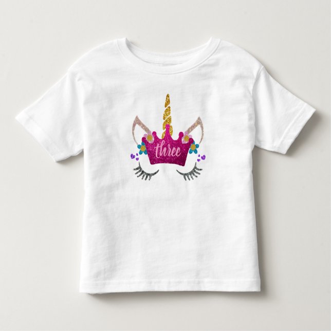 Personalized 3rd Birthday Crowned Unicorn Shirt (Front)