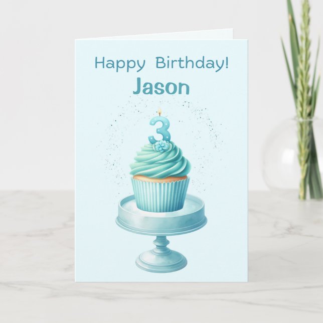 Personalized 3rd Birthday Cupcake Card (Front)