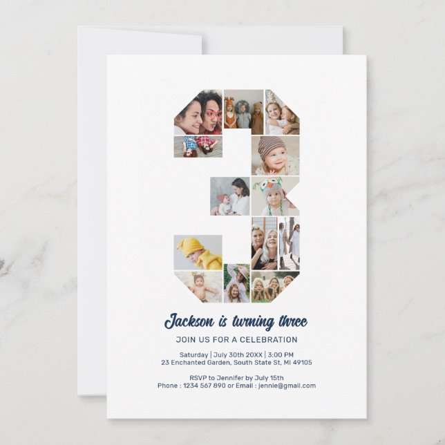 Personalized 3rd Birthday Custom Photo Collage Invitation (Front)
