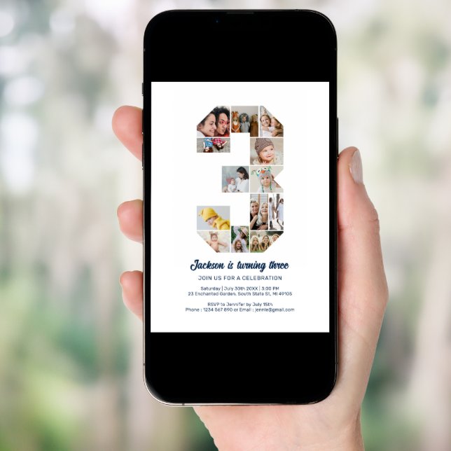 Personalized 3rd Birthday Custom Photo Collage Invitation (Front Digital)