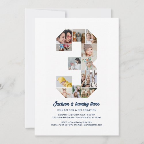 Personalized 3rd Birthday Custom Photo Collage Invitation