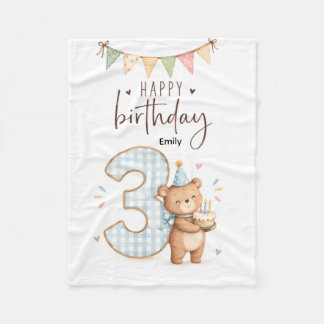 Personalized 3rd birthday fleece blanket