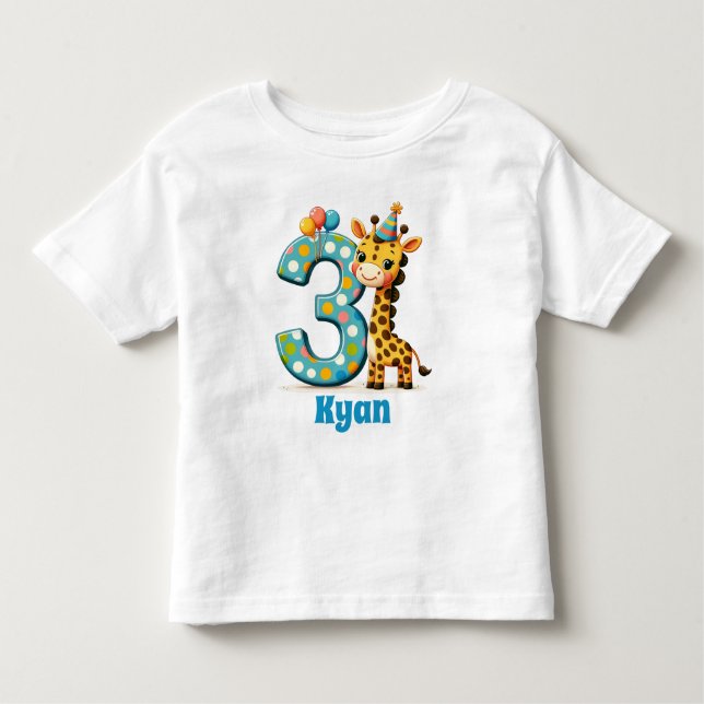 Personalized 3rd Birthday Giraffe  Toddler T-shirt (Front)