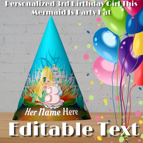 Personalized 3rd Birthday Girl This Mermaid Is Party Hat