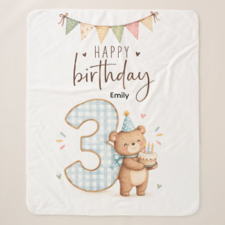 Personalized 3rd birthday sherpa blanket