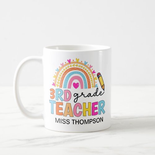 Personalized 3rd Grade Rainbow Teacher Coffee Mug