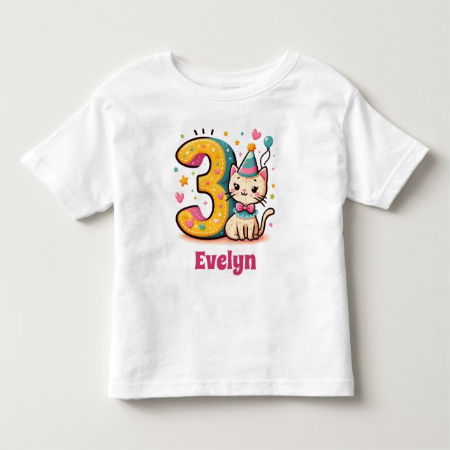 Personalized 3rd Kitty Birthday Toddler T-shirt (Front)