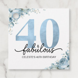 Personalized 40 and Fabulous Blue Floral Birthday Favor Tags