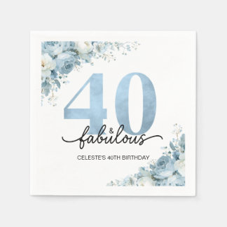 Personalized 40 and Fabulous Blue Floral Birthday Napkins