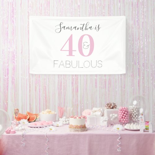 Personalized 40 and fabulous Modern Pink Birthday Banner