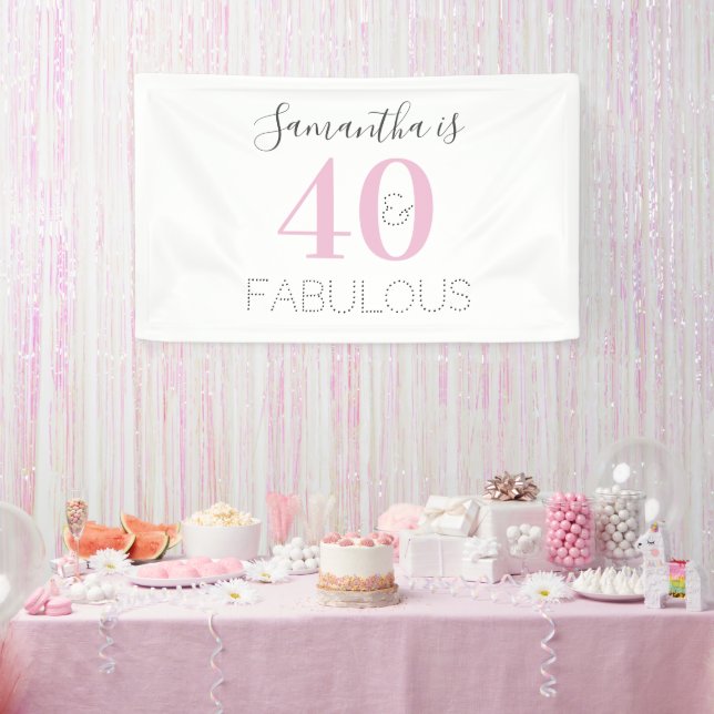 Personalized 40 and fabulous Modern Pink Birthday Banner (Party)