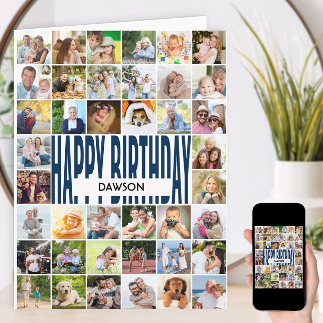 Personalized 40 Photo Collage Happy Birthday Card (Creator Uploaded)