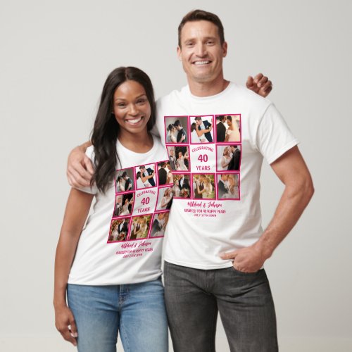 Personalized 40 Years Anniversary 8 Photo Collage T_Shirt
