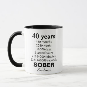 Personalized 40 Years Sober Mug Sobriety Gift