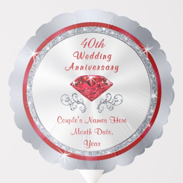 Personalized 40th Anniversary Balloons on a Stick (Front)
