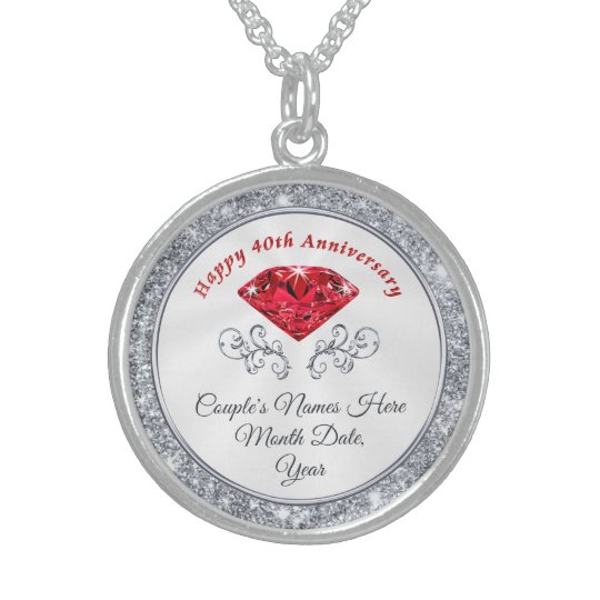 Personalized 40th Anniversary Gift for Wife, Ruby Sterling Silver