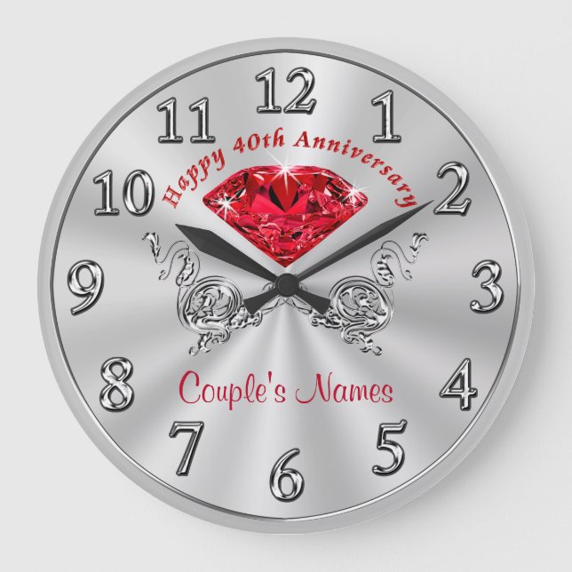 Personalized 40th Anniversary Gifts for Couples Large Clock (Front)