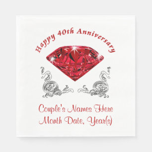 Personalized 40th Anniversary Napkins, Ruby Paper Napkins
